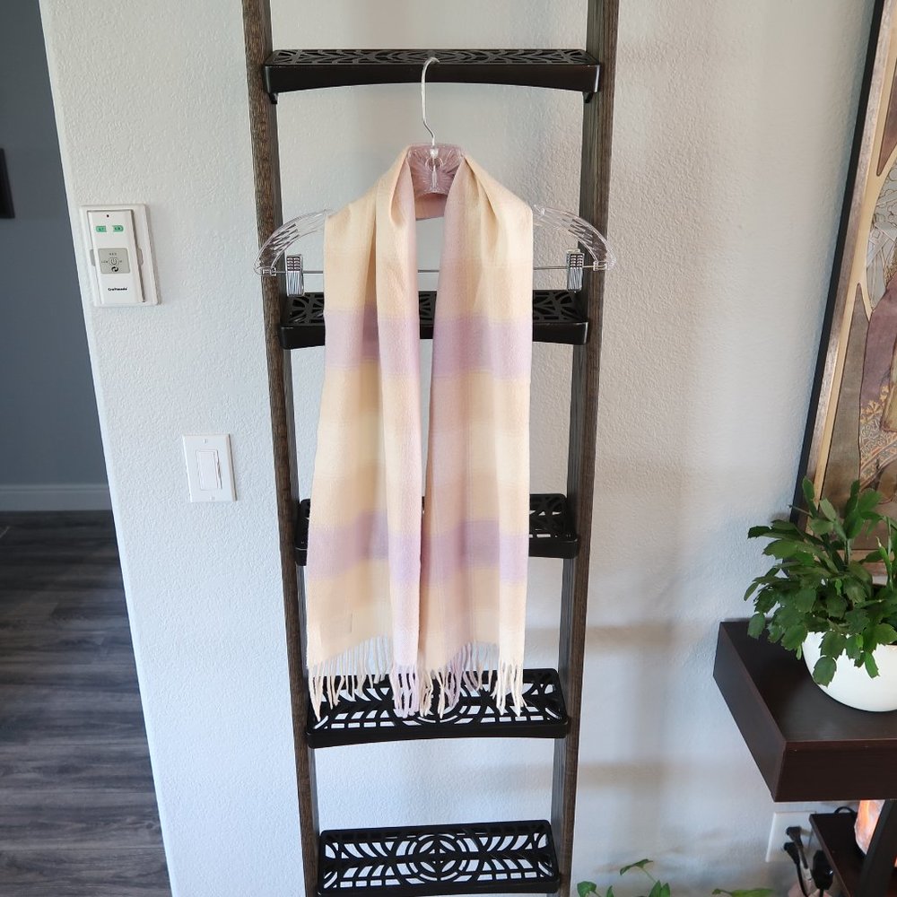Lochcarron Cashmere Plaid Scarf From Scotland Purple , Tan & Off White/Cream - Picture 13 of 14